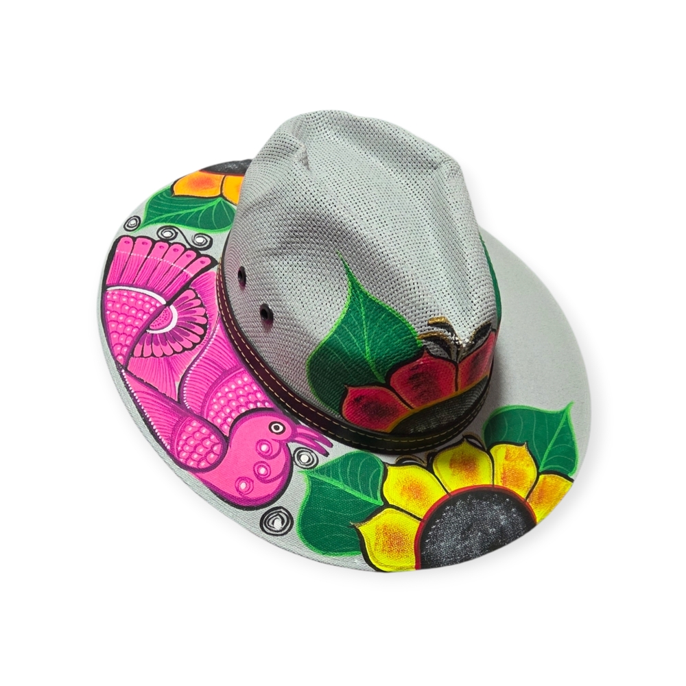 Elegant Gray Hat with Colorful Floral Design